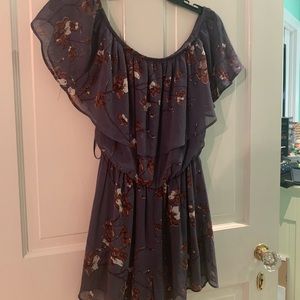 Purple floral off the shoulder romper from nyc boutique